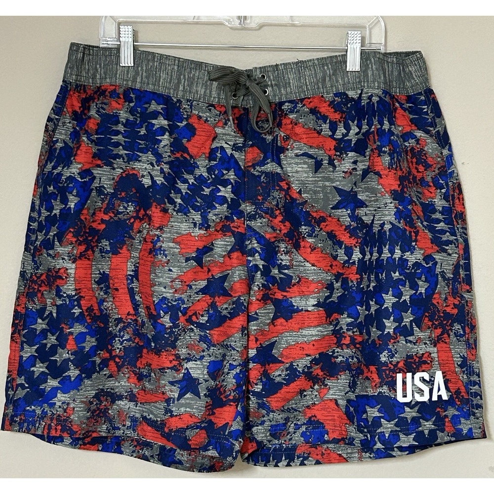 American Crown Men's Swim Trunks Size XL Patriotic USA Distressed Flag Shorts